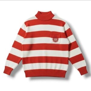 Fabriano Woolworth women's orange white striped nautical vintage sweater medium